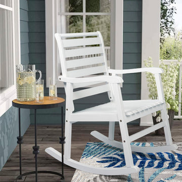 Carey Modern Slat-Back 300-Lbs Support Acacia Wood Patio Outdoor Rocking Chair - JONATHAN Y